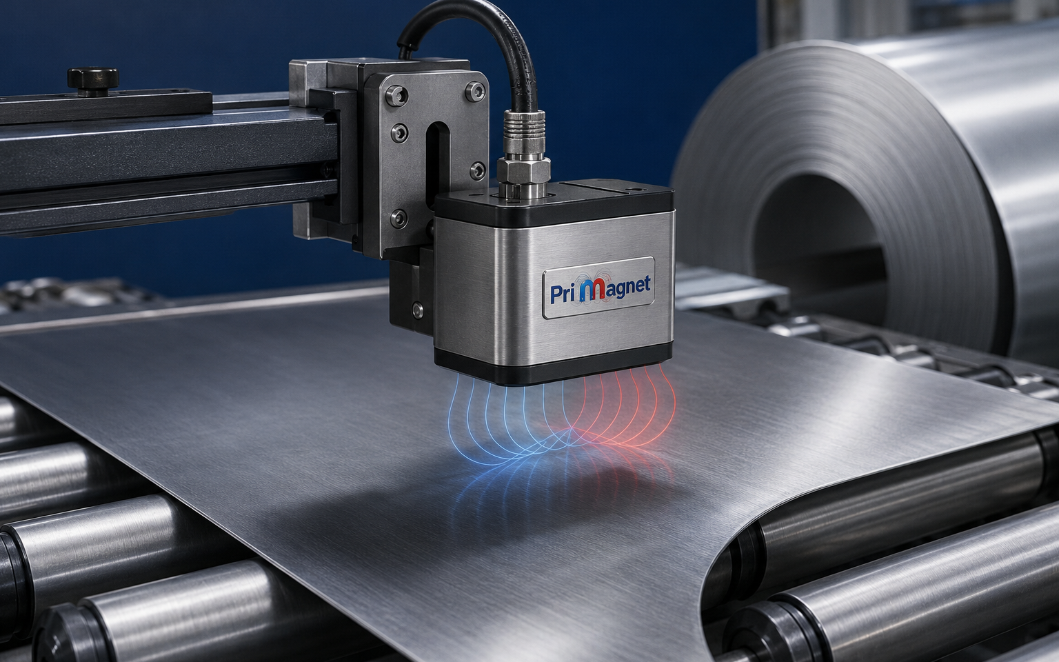 PriMagnet electromagnetic sensor scanning steel sheet